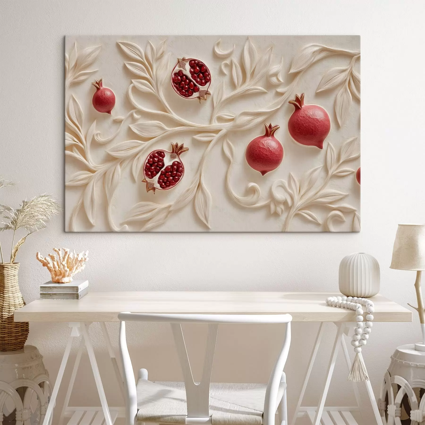 Tableau Des grenades rouges parmi des branches décoratives claires s50428