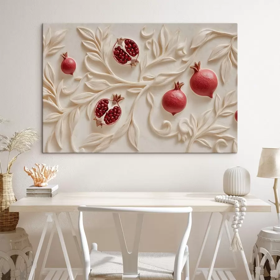 Tableau Des grenades rouges parmi des branches décoratives claires s50428