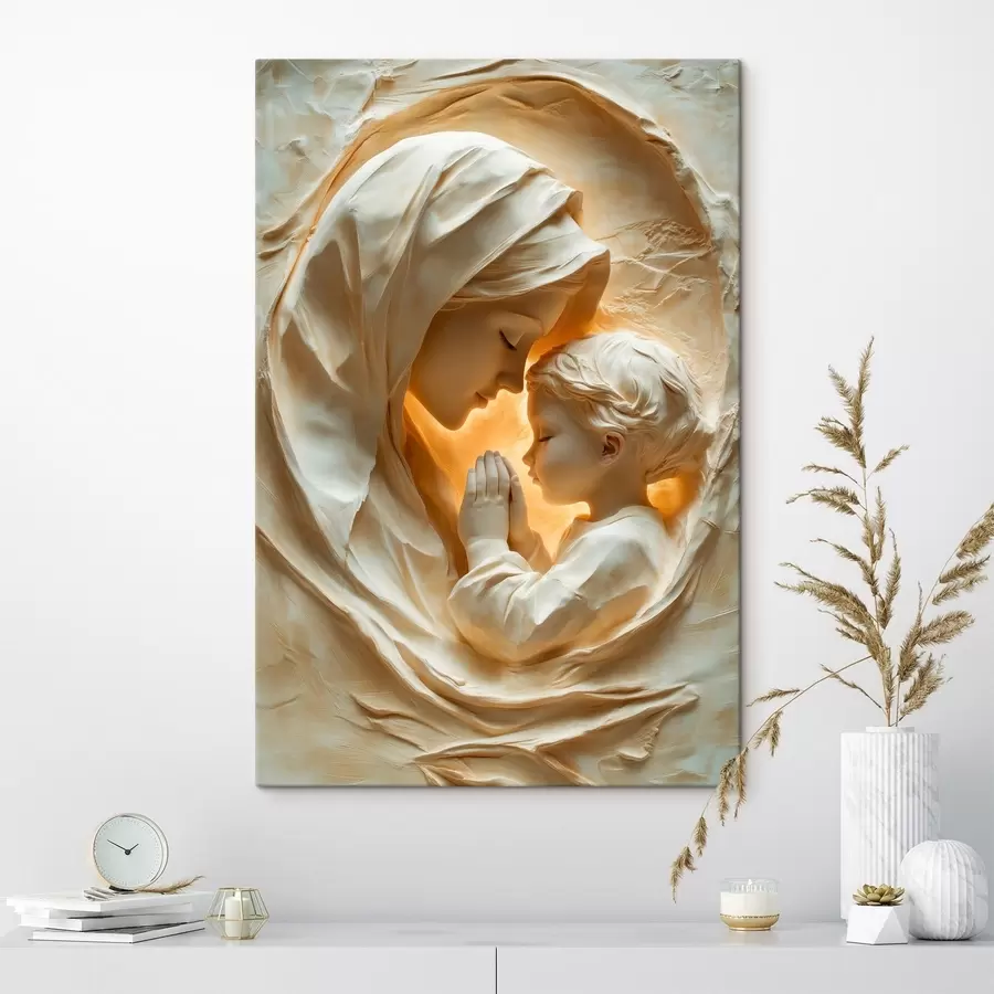 Tableau Une femme et un enfant au milieu de formes décoratives aux lignes fluides s50433