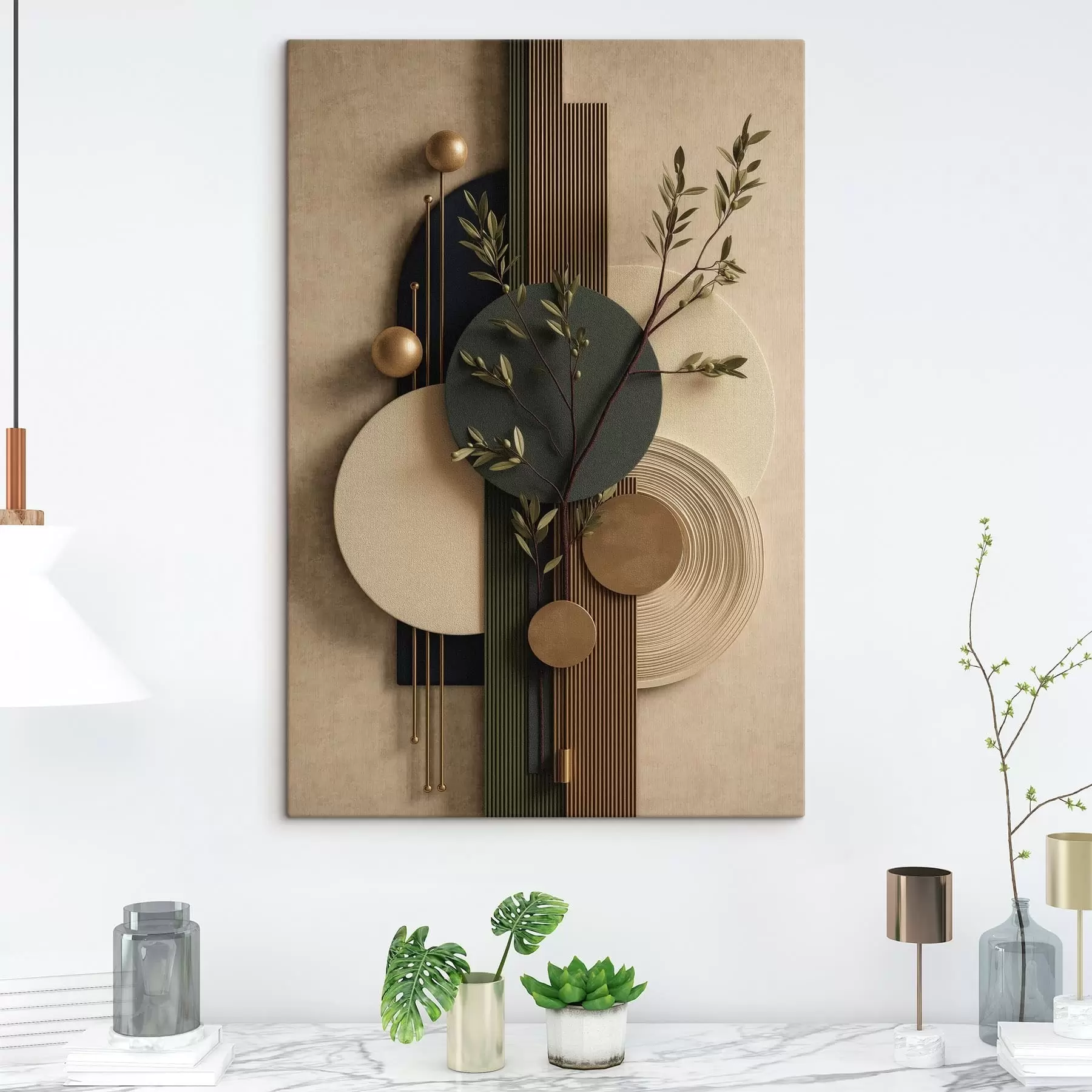 Tableau Branche et cercle sombre s50450