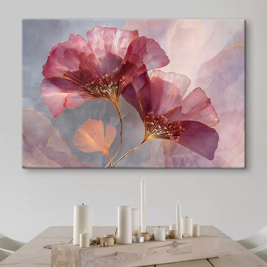 Tableau Des fleurs roses translucides sur un fond aux tons pastel s50455