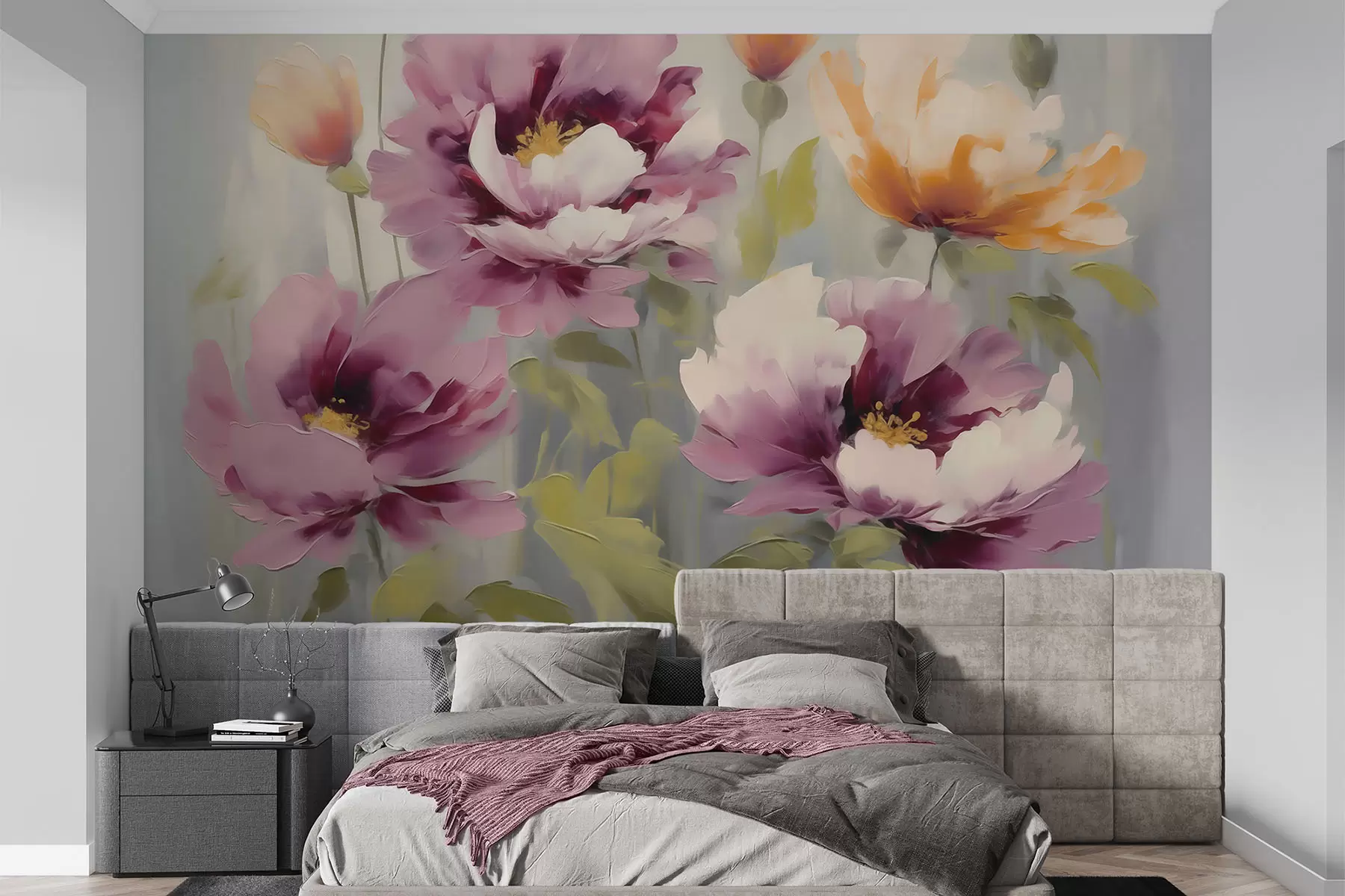 Papier peint Fleurs stylisées abstraites, imitation de peinture w05848
