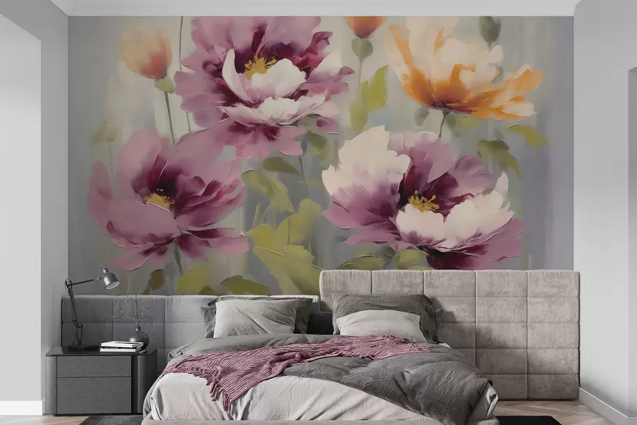 Papier peint Fleurs stylisées abstraites, imitation de peinture w05848