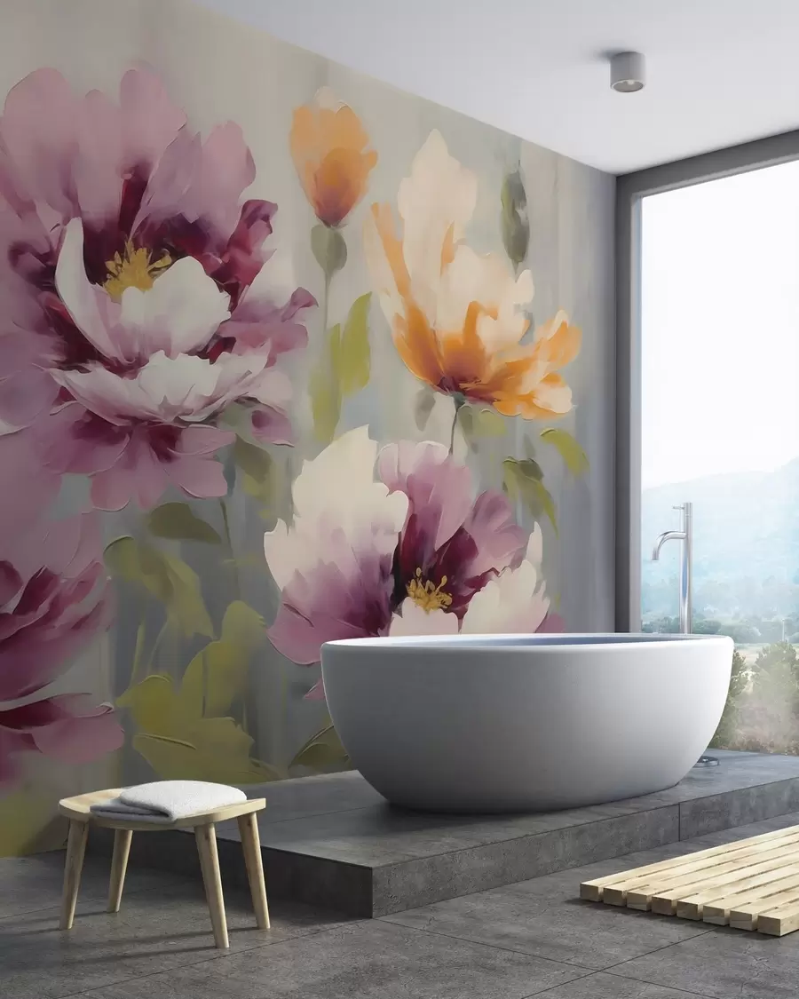 Papier peint Fleurs stylisées abstraites, imitation de peinture w05848