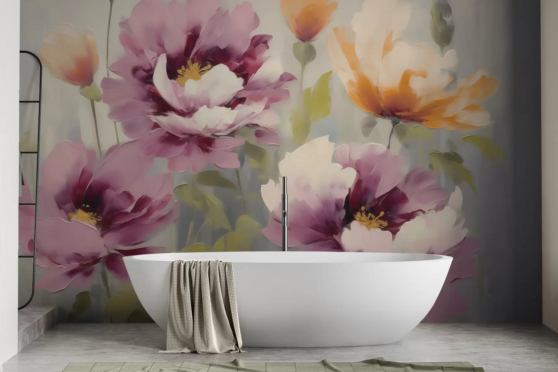 Papier peint Fleurs stylisées abstraites, imitation de peinture w05848