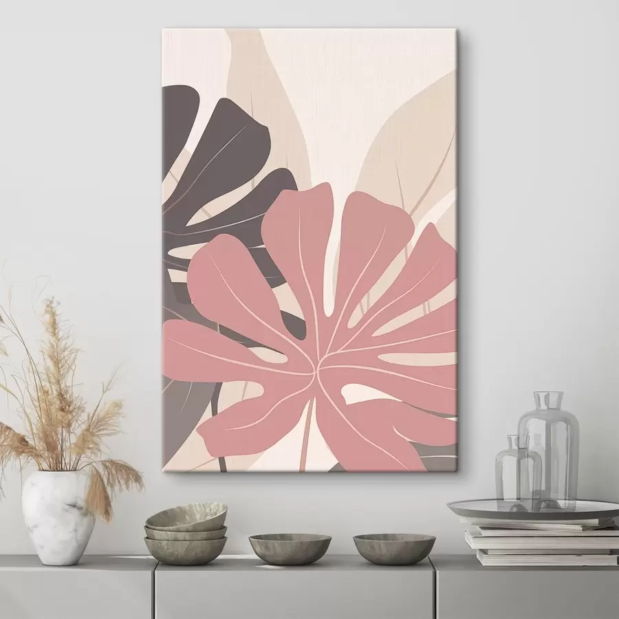 Tableau Feuilles tropicales roses et grises s50391