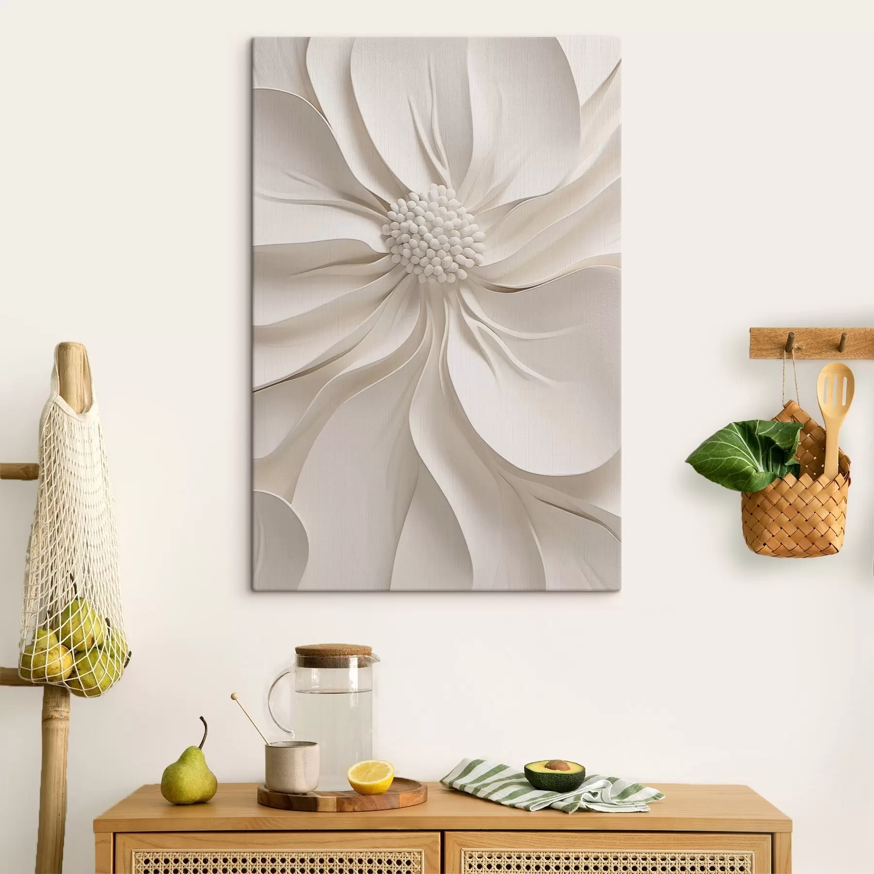 Tableau Gros plan sur un pétale blanc en 3D s50399