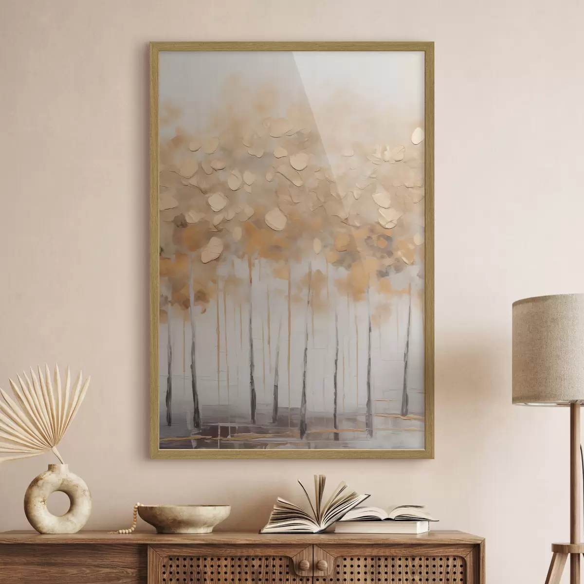 Poster Bouleaux d'automne dans des tons beiges f50387