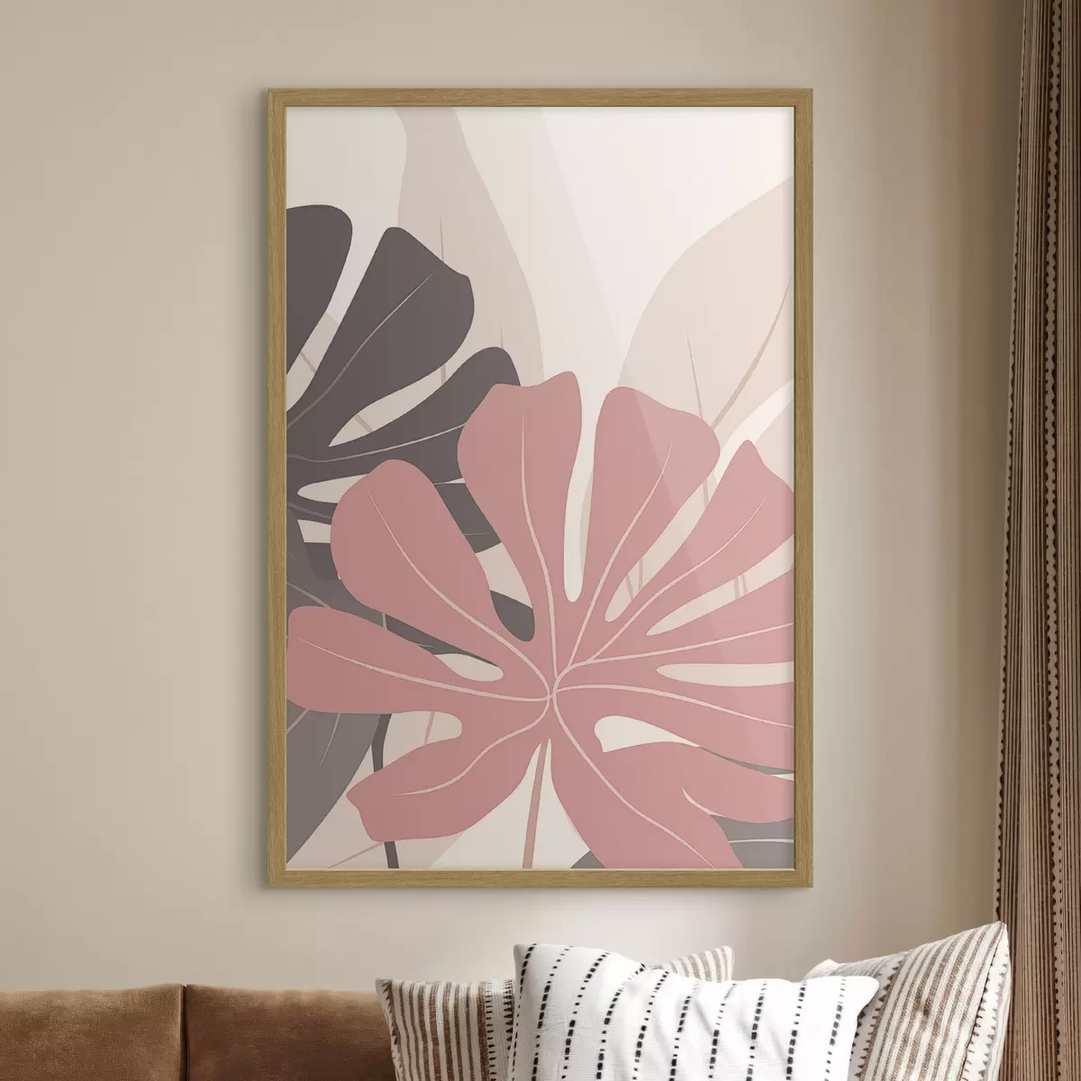 Poster Feuilles tropicales roses et grises f50391