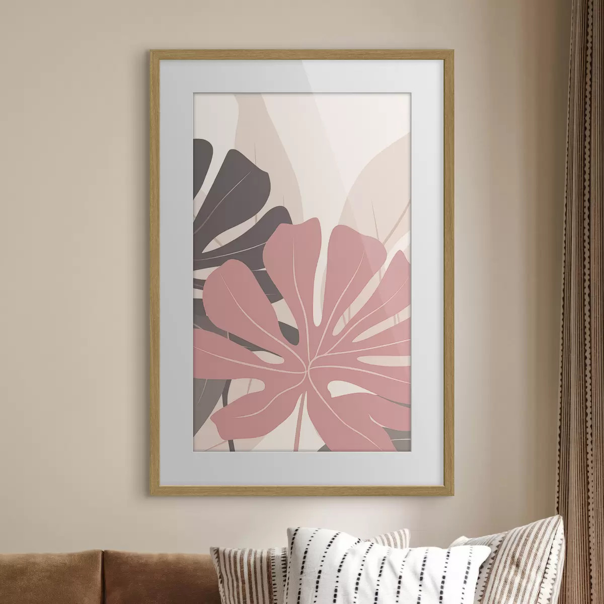 Poster Feuilles tropicales roses et grises f50391