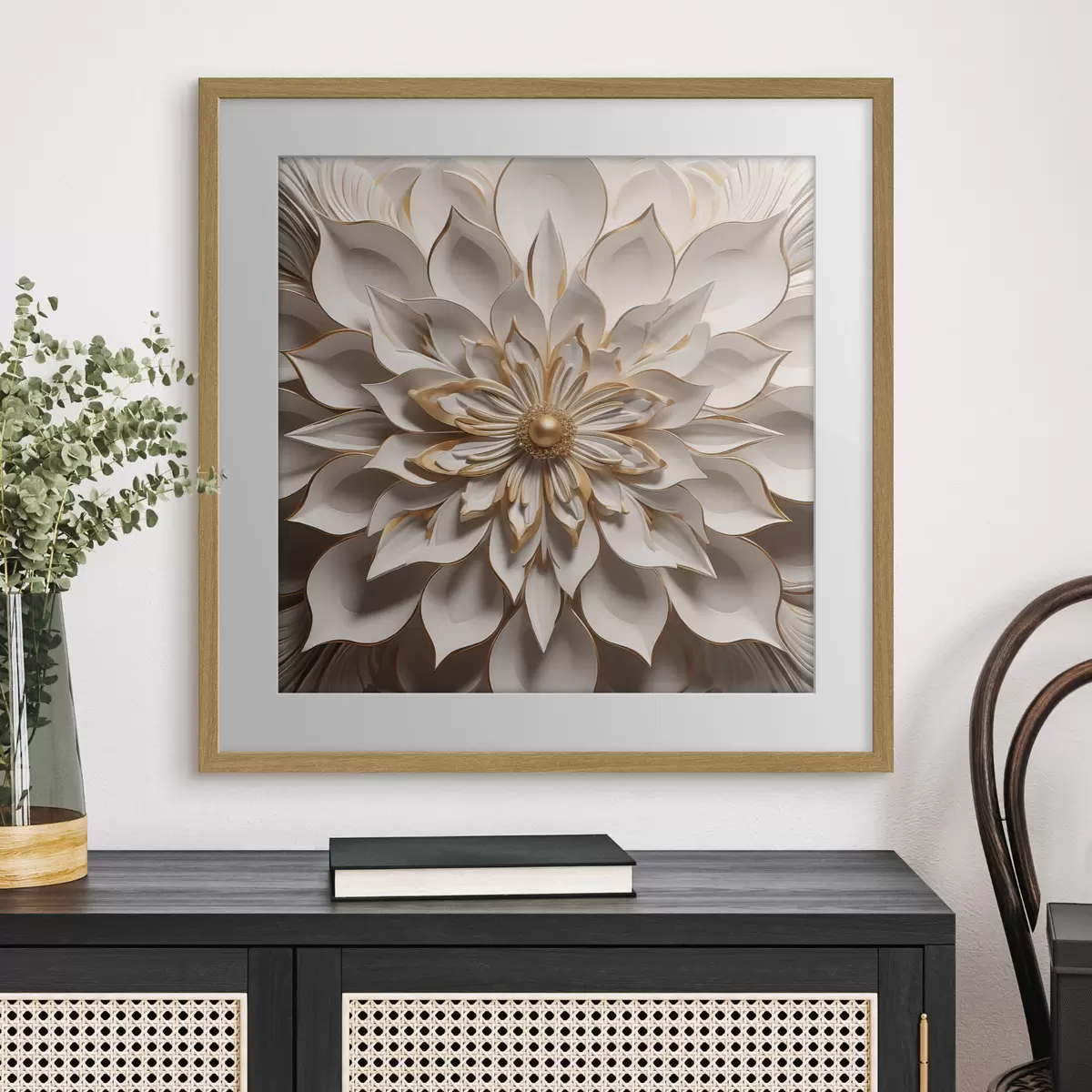 Poster Dahlia royal rehaussé de touches ambrées f50401