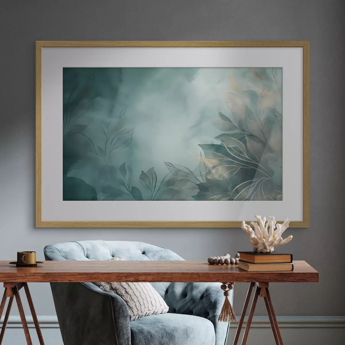 Poster Brume aquarelle turquoise f50404