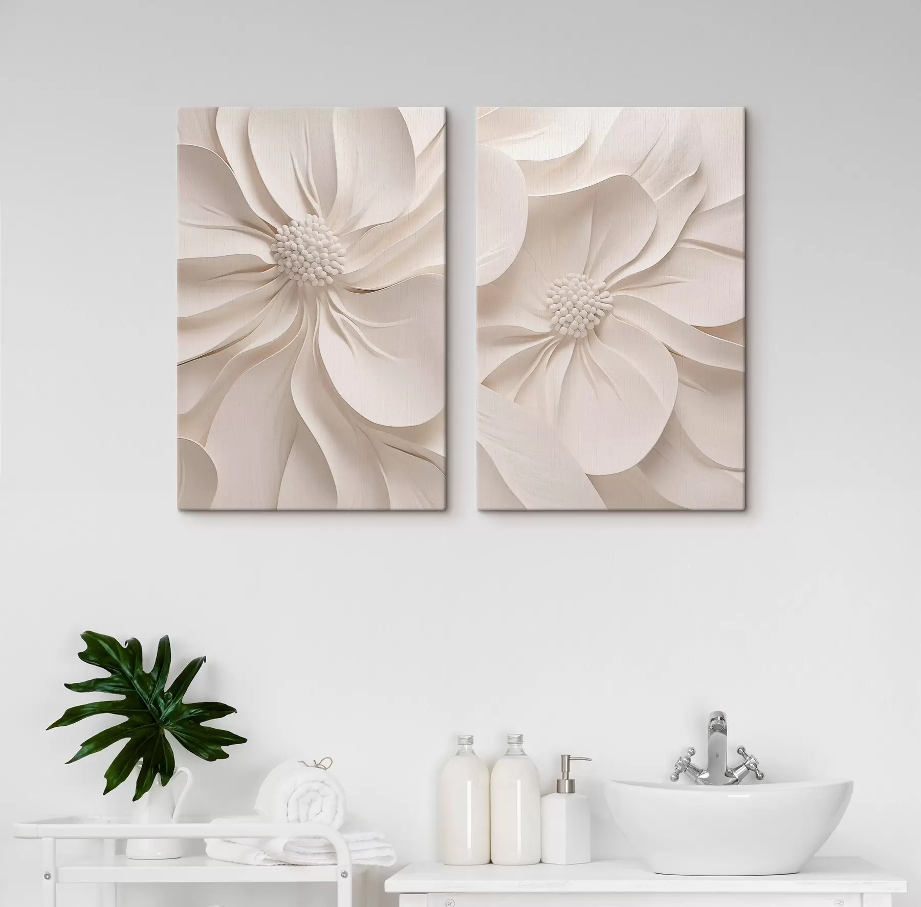 Tableau Relief floral blanc m30907