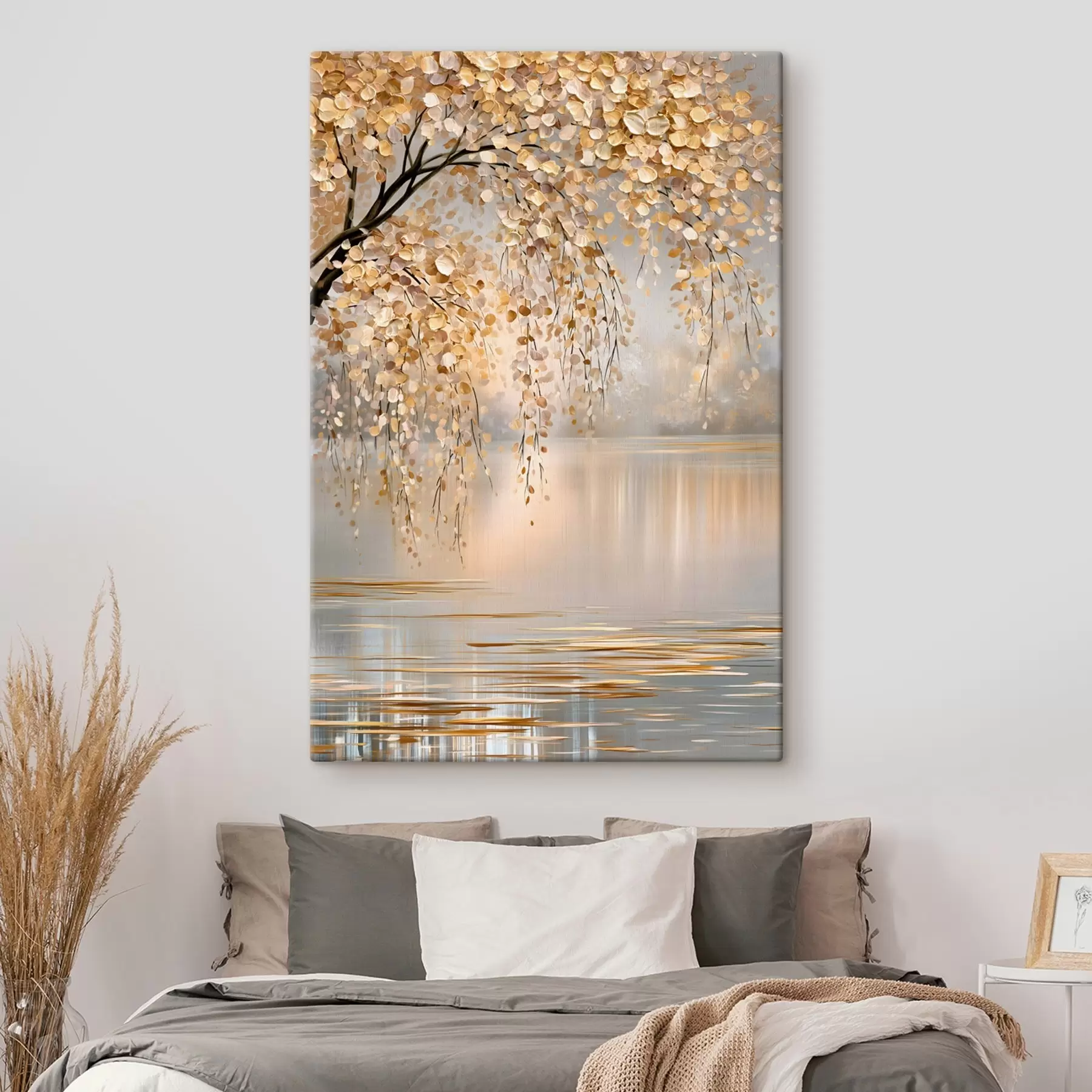 Tableau Un arbre d'automne au bord du lac, peint dans un style « à l'huile » s50471
