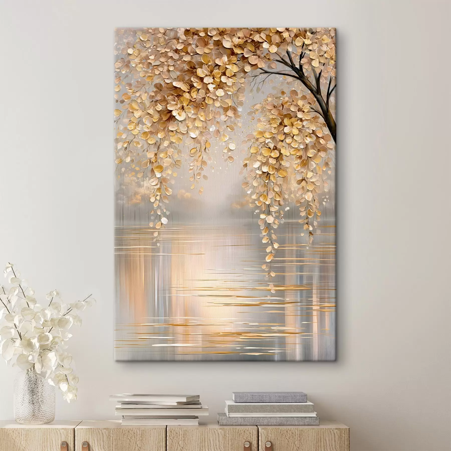 Tableau Un arbre d'automne au bord du lac, peint dans un style « à l'huile » s50472