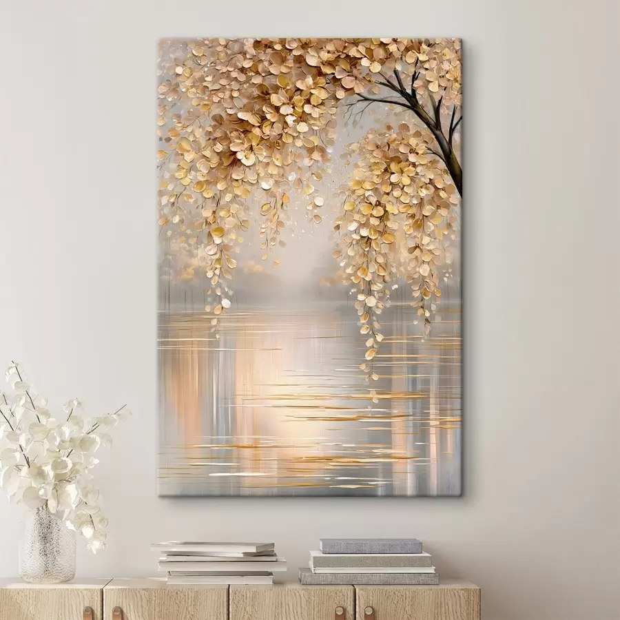 Tableau Un arbre d'automne au bord du lac, peint dans un style « à l'huile » s50472