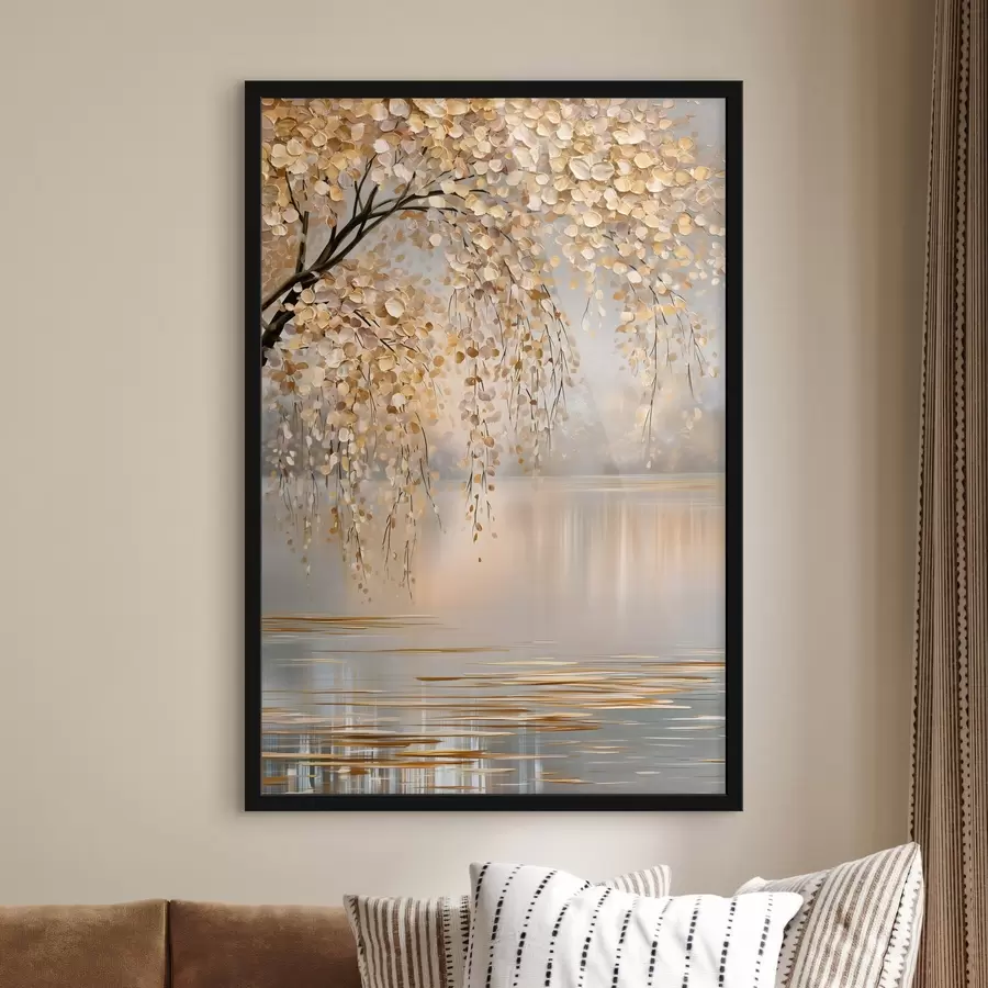 Papier peint Un arbre d'automne au bord du lac, peint dans un style « à l'huile » f50471
