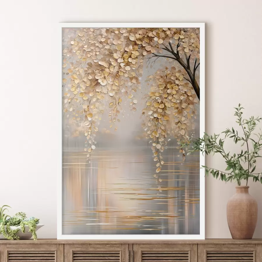 Papier peint Un arbre d'automne au bord du lac, peint dans un style « à l'huile » f50472