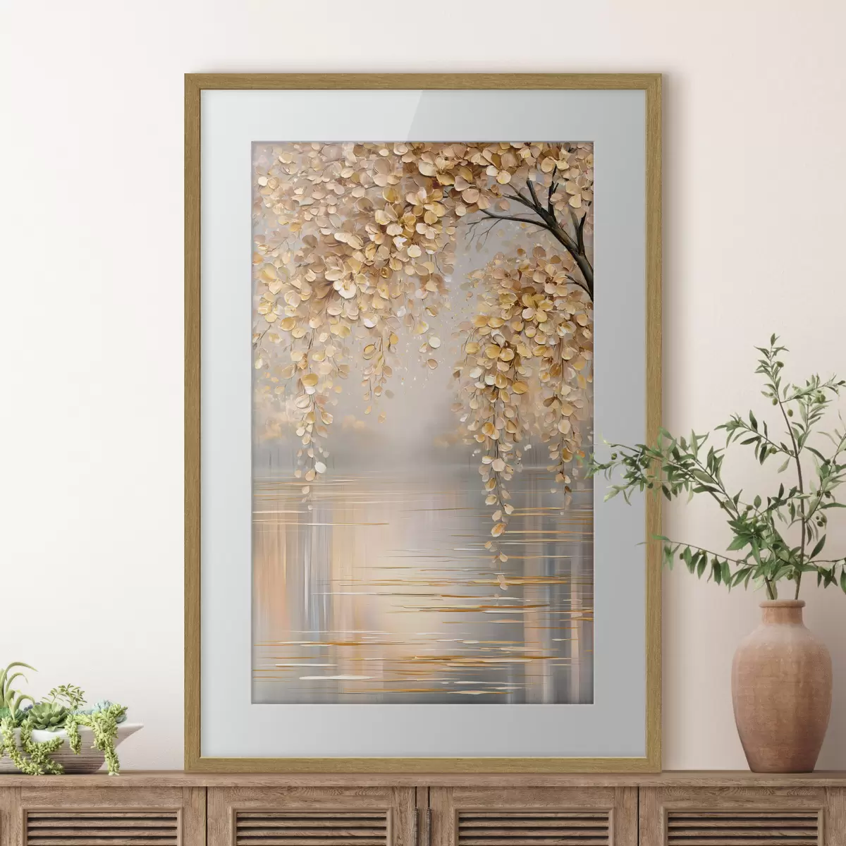 Poster Branche dorée sur l’eau f50472