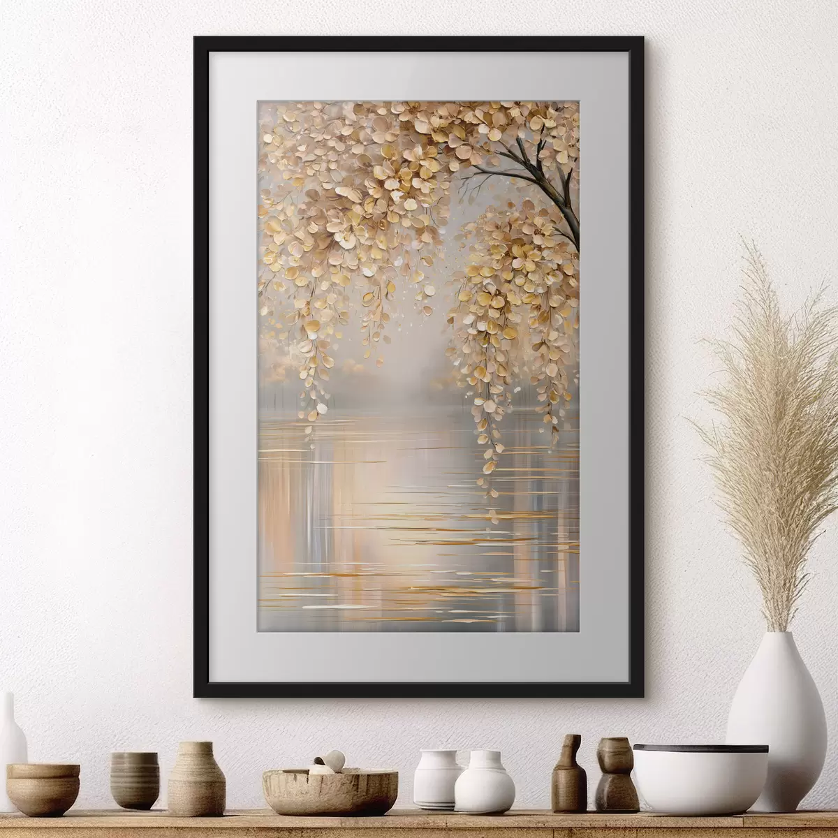 Poster Branche dorée sur l’eau f50472