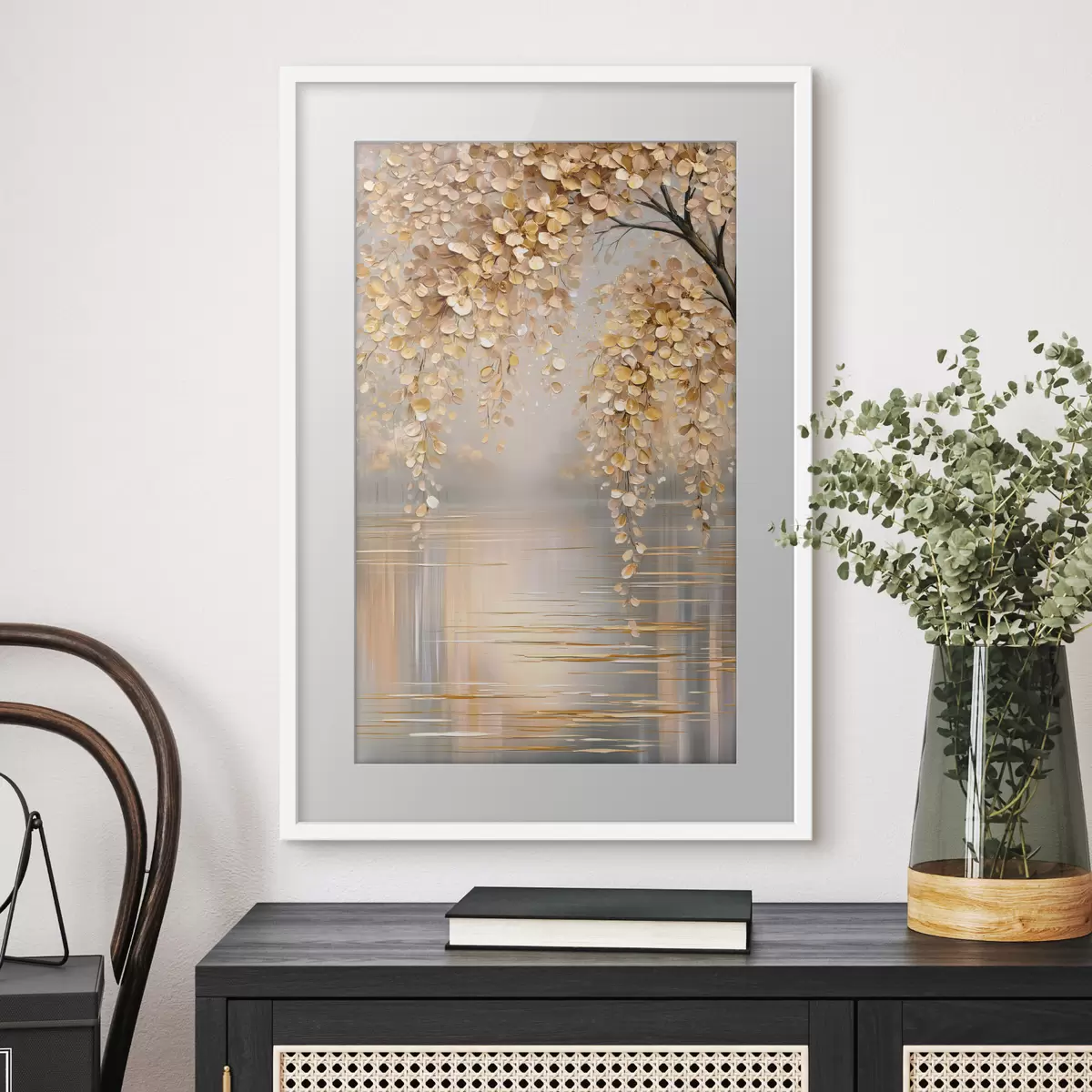 Poster Branche dorée sur l’eau f50472