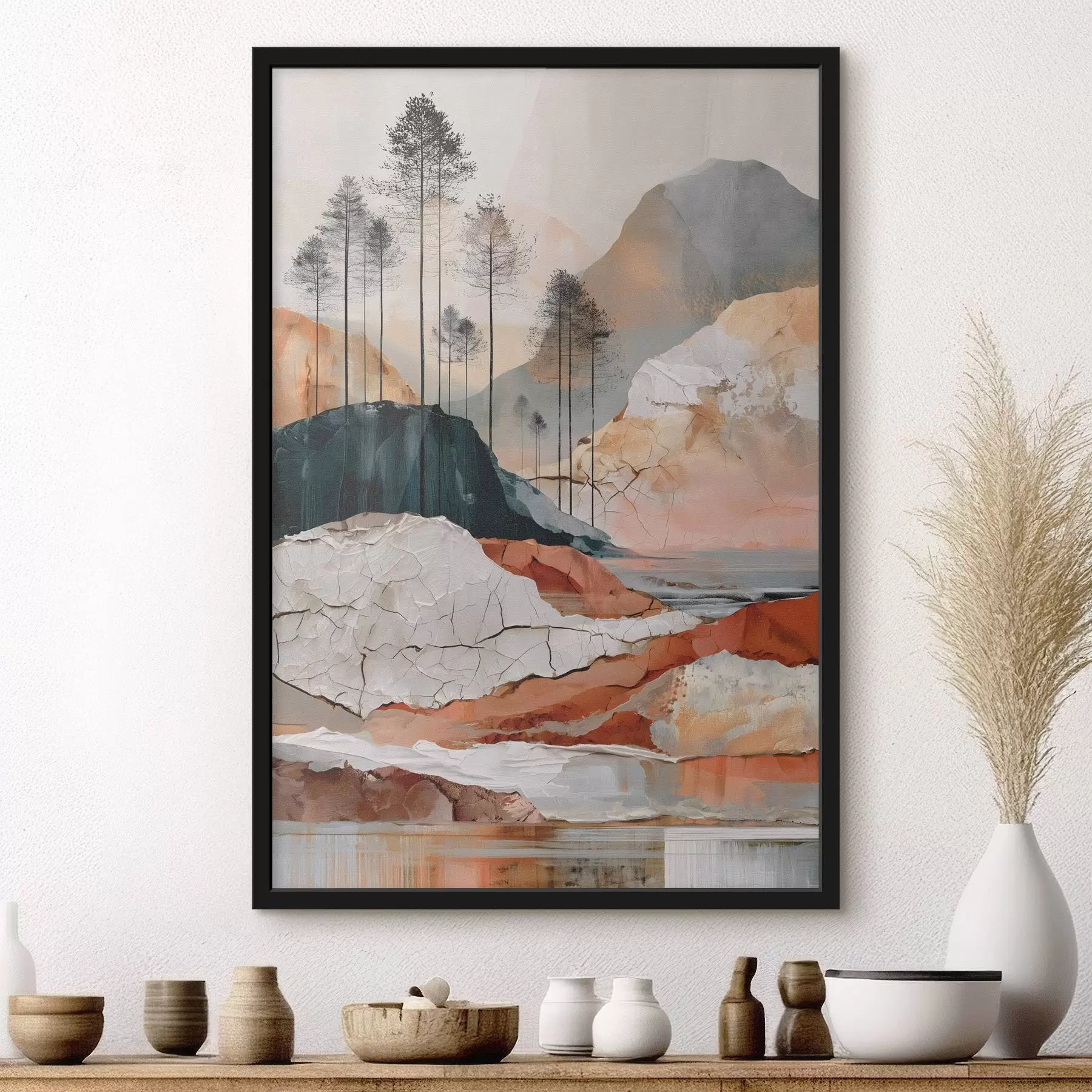 Papier peint Un paysage abstrait texturé avec des arbres f50475