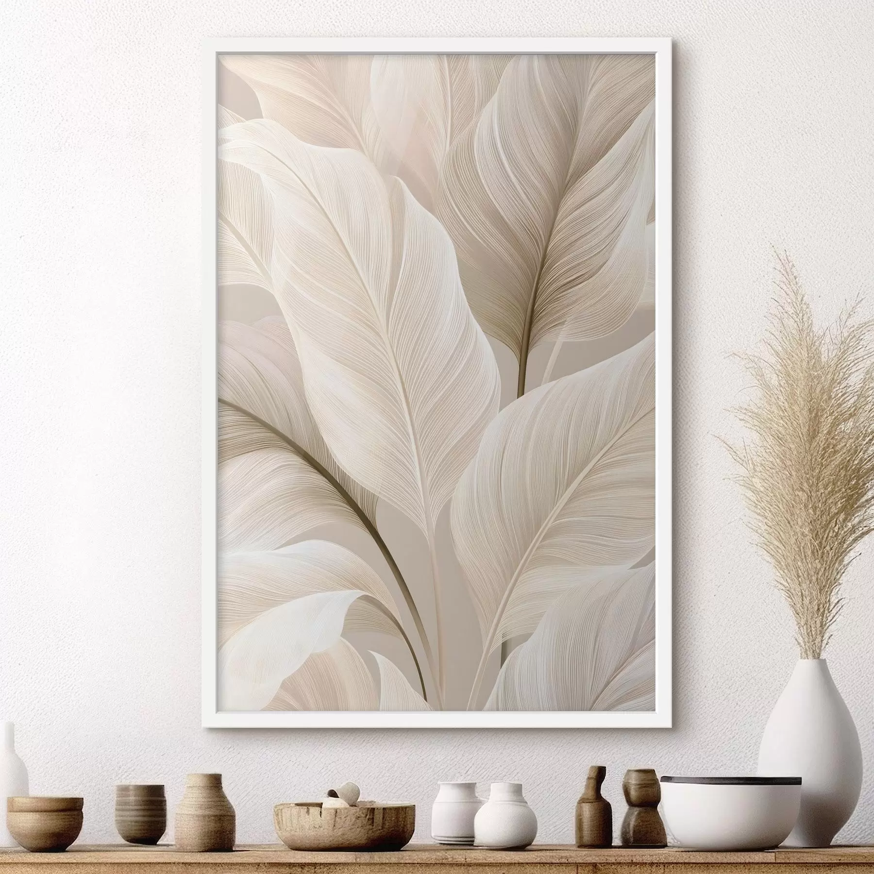 Papier peint Feuilles délicates dans des tons de beige f50478