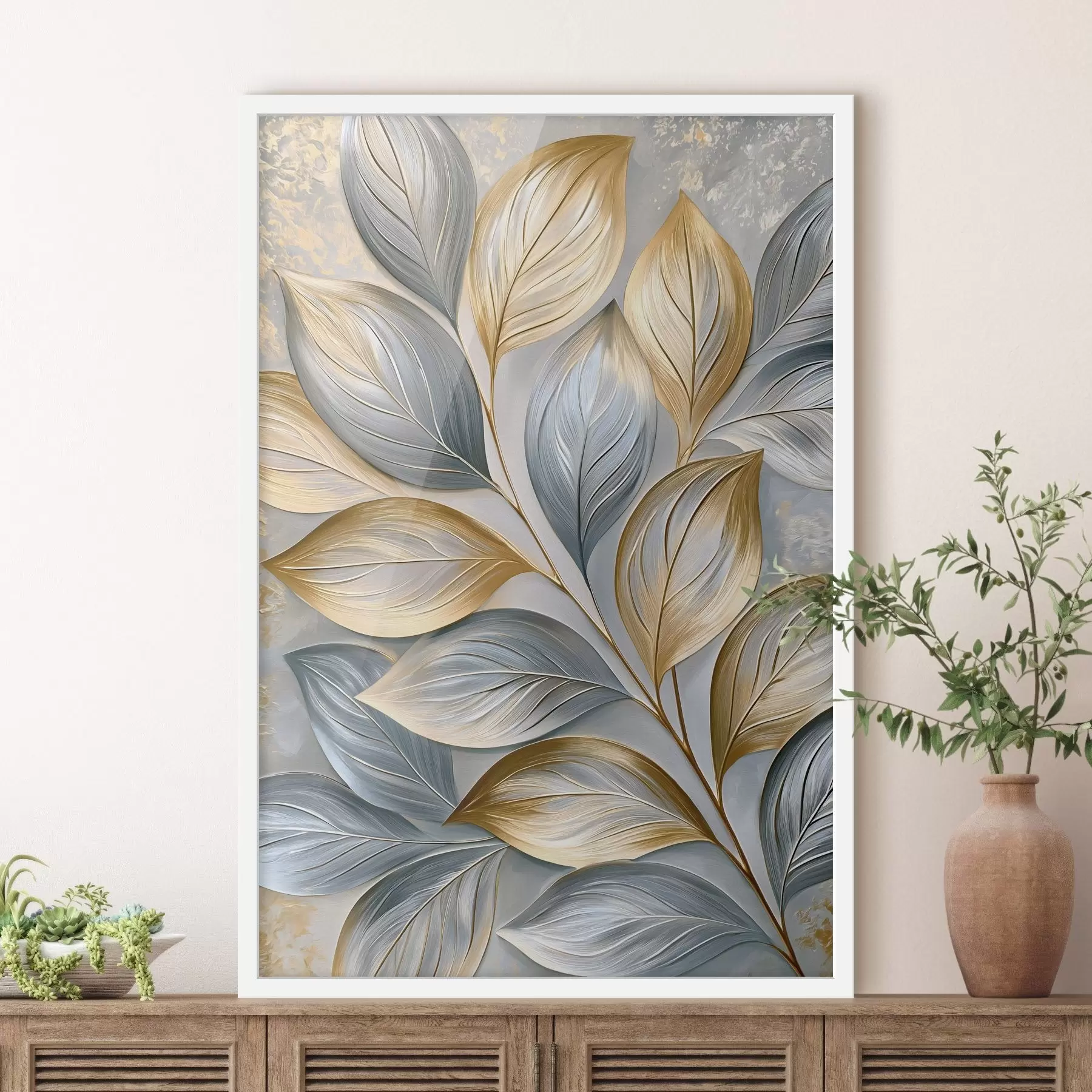 Papier peint Feuilles pittoresques dans un style de peinture à l'huile f50484