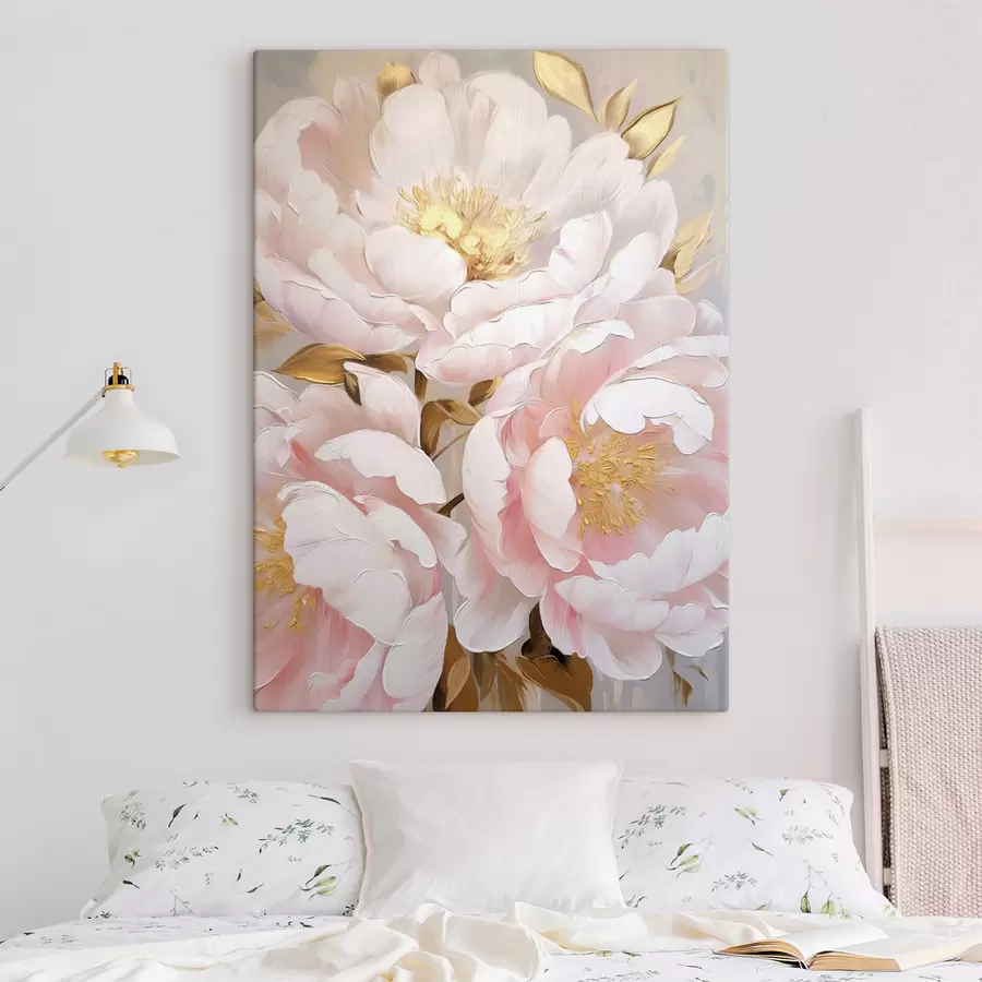 Tableau Pivoines rose pâle, style « coups de pinceau » texturés, fond abstrait s50628