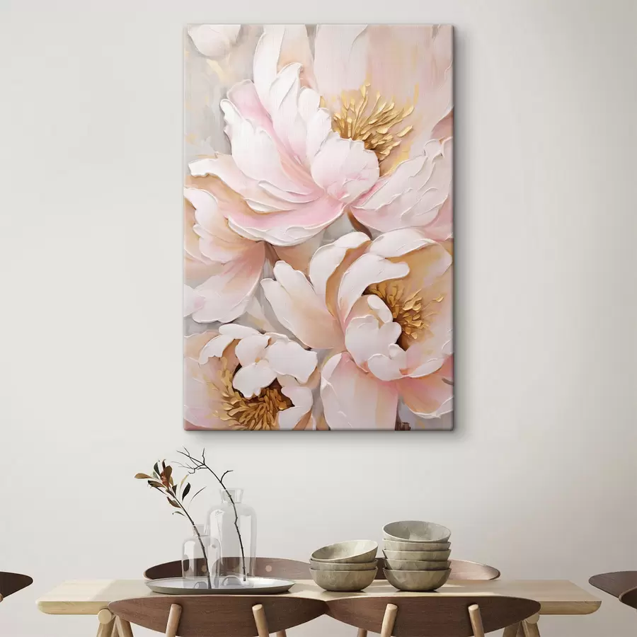Tableau Pivoines rose pâle, style « coups de pinceau » texturés, fond abstrait s50629