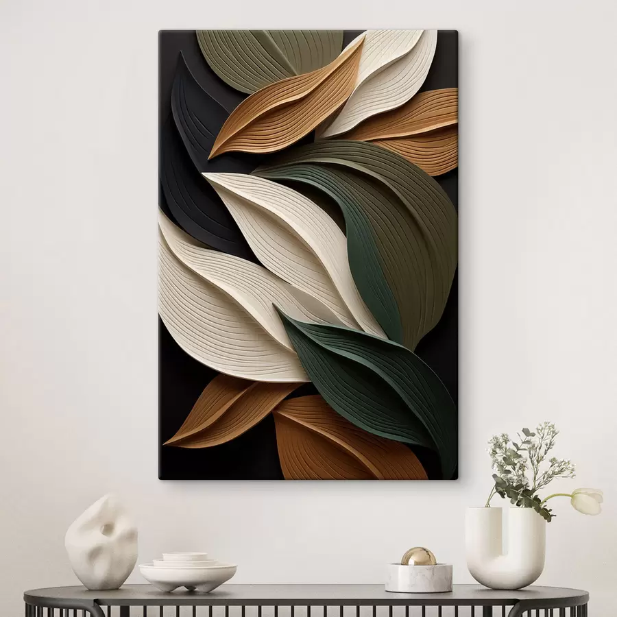 Tableau Composition abstraite aux textures variées, composée de formes superposées et courbes dans des tons terreux s50630