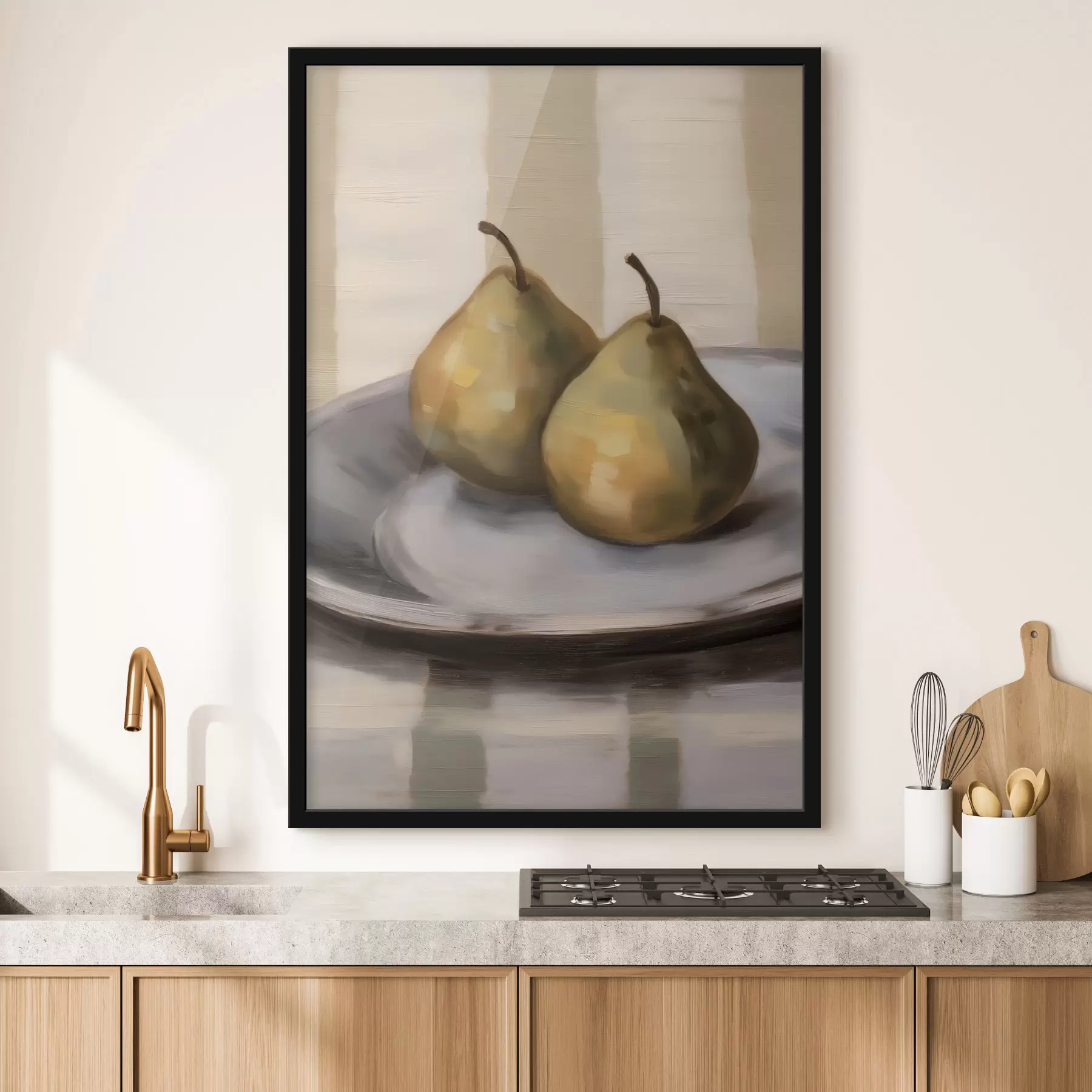 Papier peint Nature morte aux poires sur un linge rayé f50621