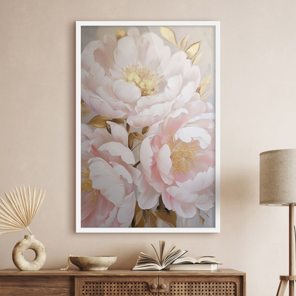 Pivoines rose pâle, style « coups de pinceau » texturés, fond abstrait