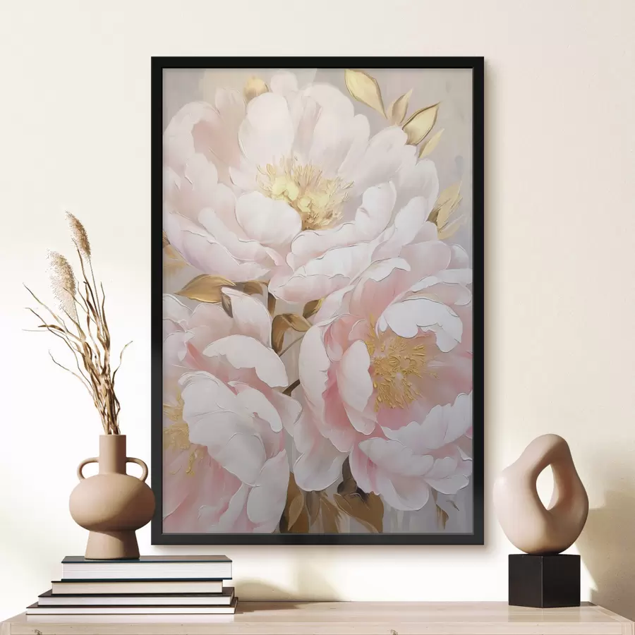Papier peint Pivoines rose pâle, style « coups de pinceau » texturés, fond abstrait f50628