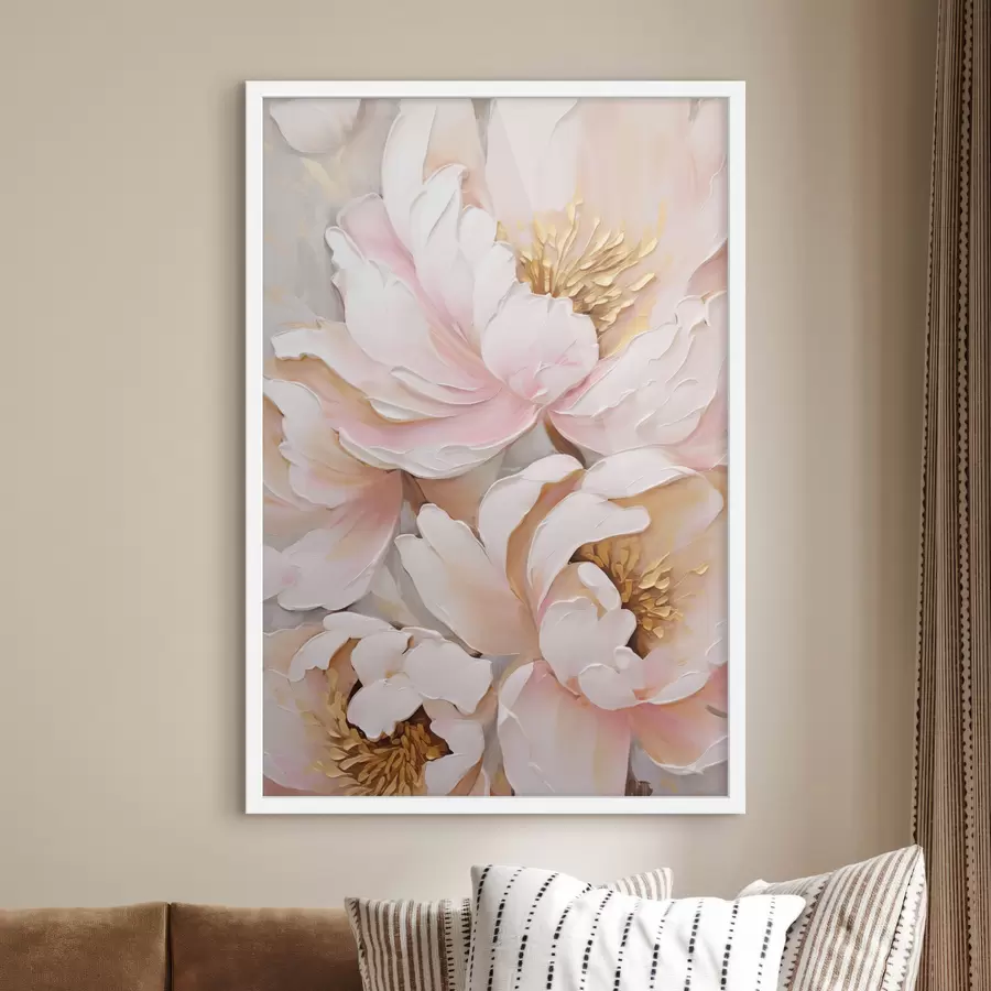 Papier peint Pivoines rose pâle, style « coups de pinceau » texturés, fond abstrait f50629