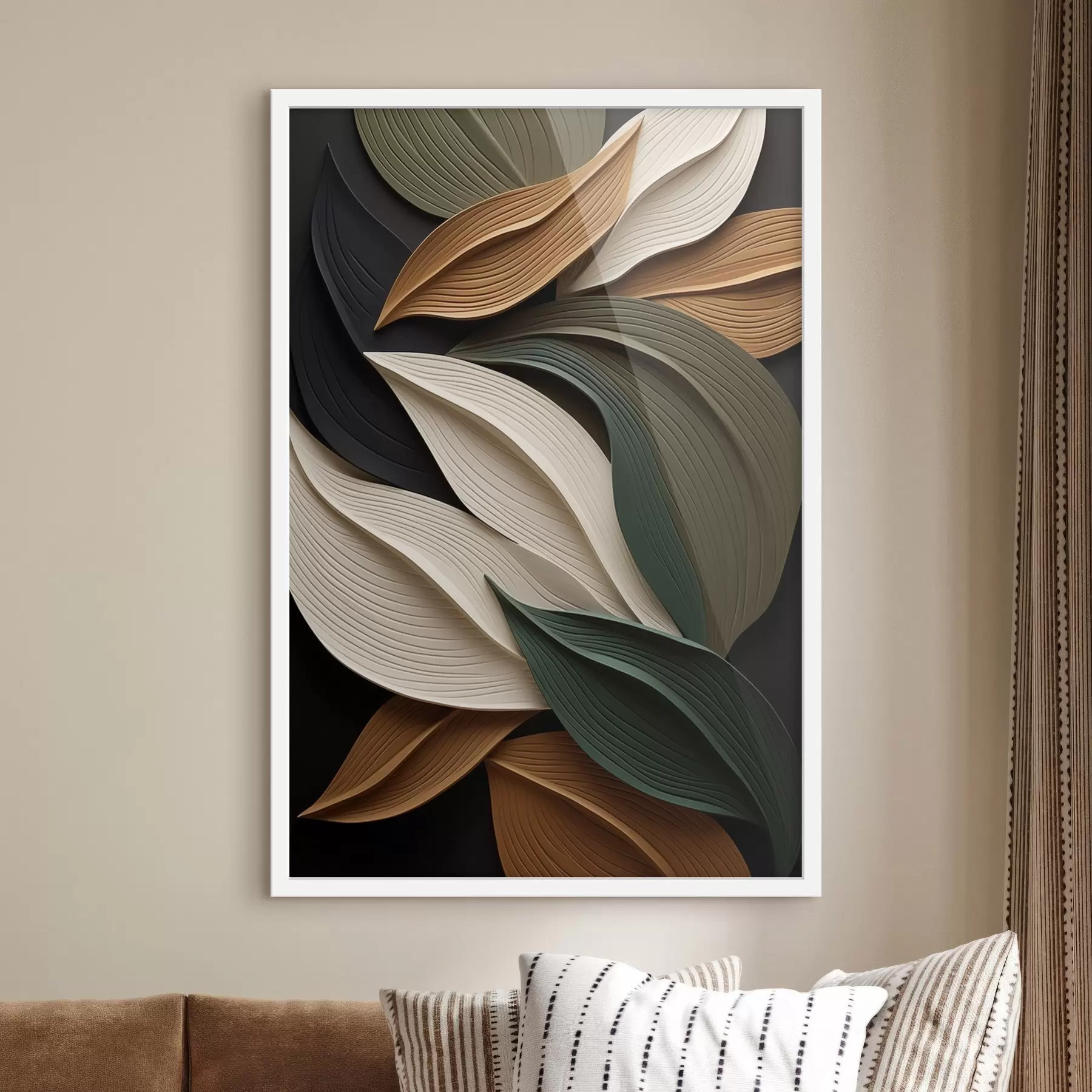Papier peint Composition abstraite aux textures variées, composée de formes superposées et courbes dans des tons terreux f50630