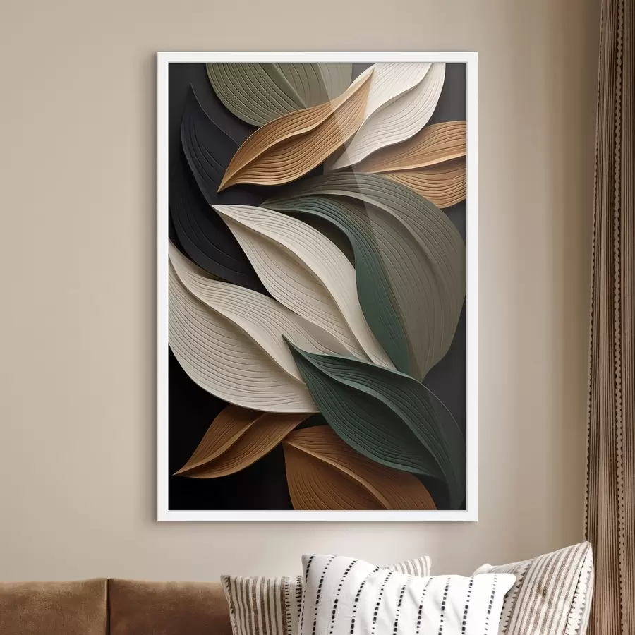 Papier peint Composition abstraite aux textures variées, composée de formes superposées et courbes dans des tons terreux f50630