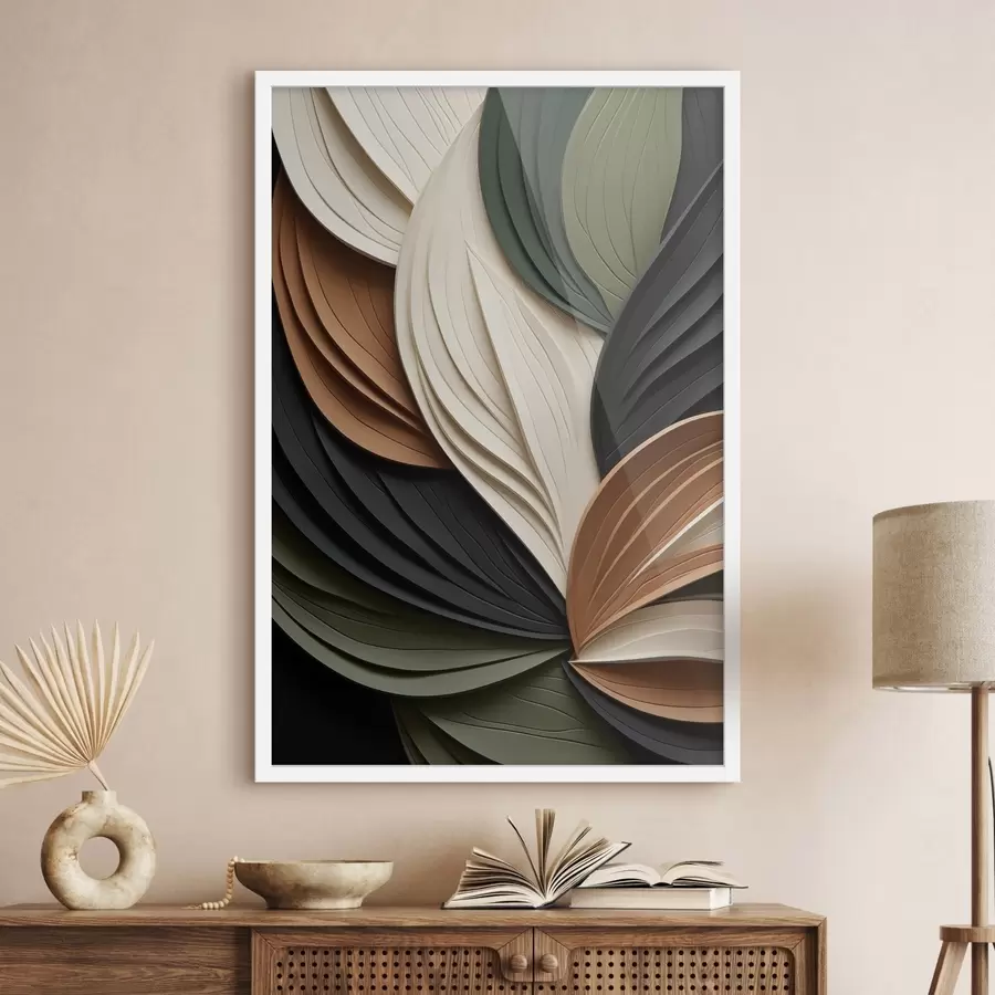 Papier peint Composition abstraite aux textures variées, composée de formes superposées et courbes dans des tons terreux f50631