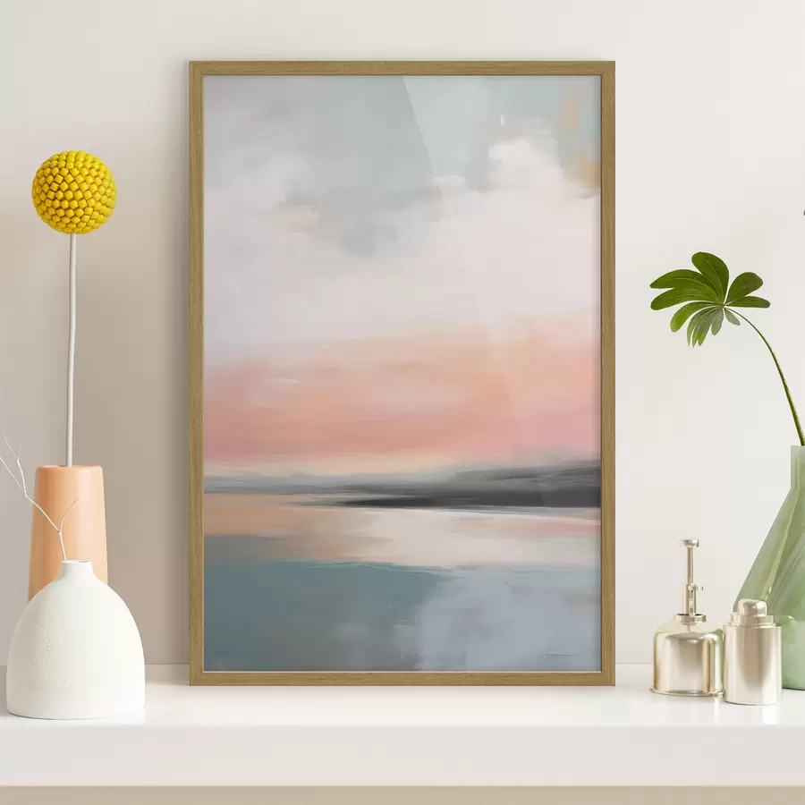 Papier peint Paysage marin abstrait et minimaliste aux teintes pastel douces f50640