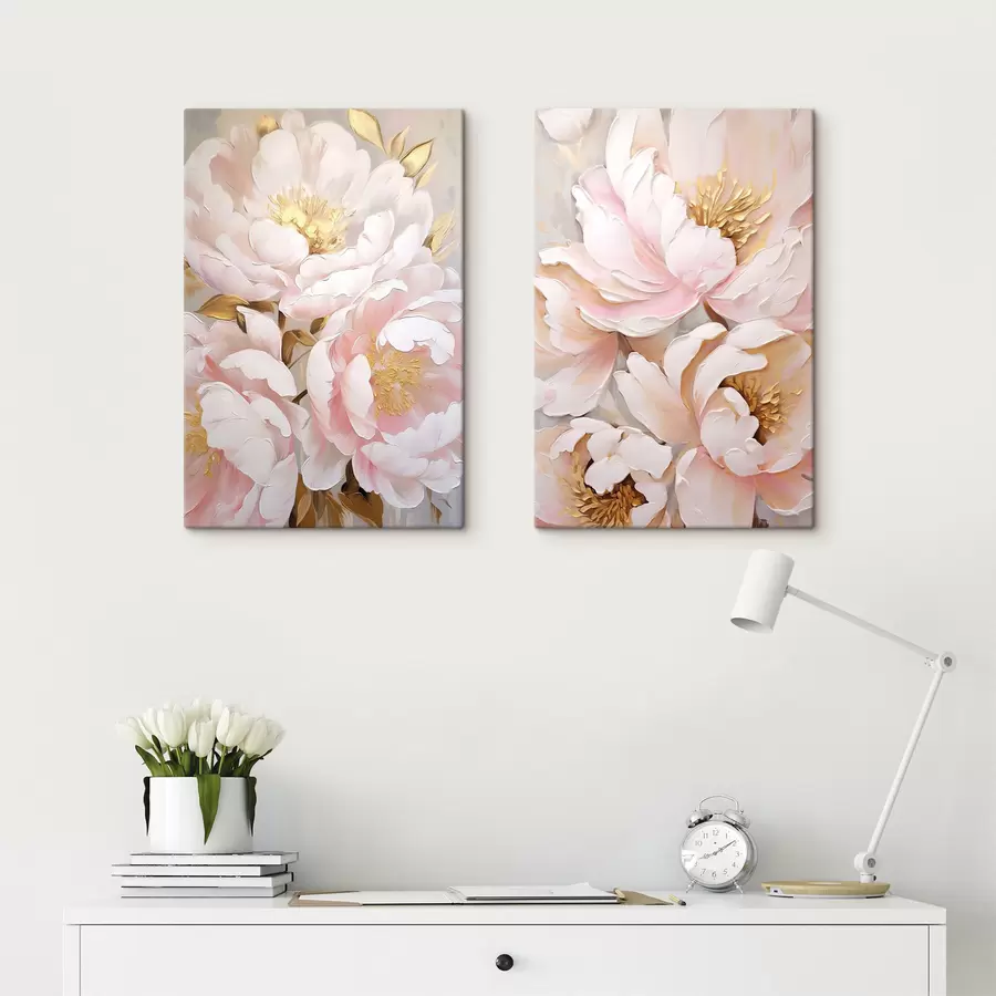Tableau Pivoines rose pâle, style « coups de pinceau » texturés, fond abstrait m30963