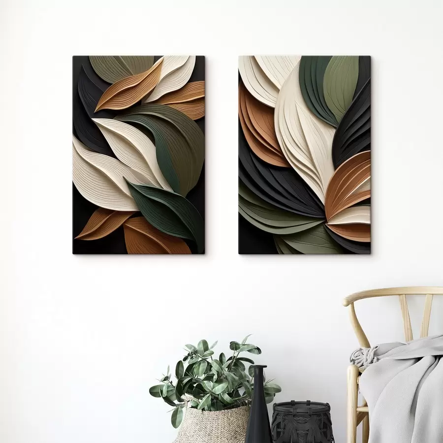 Papier peint Composition abstraite aux textures variées, composée de formes superposées et courbes dans des tons terreux m30964