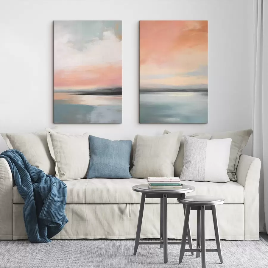 Papier peint Paysage marin abstrait et minimaliste aux teintes pastel douces m30969