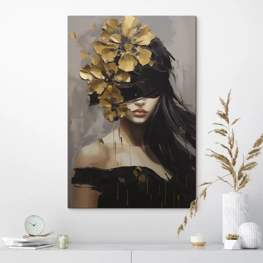 Tableau Fille abstraite avec des fleurs dans les cheveux s50671