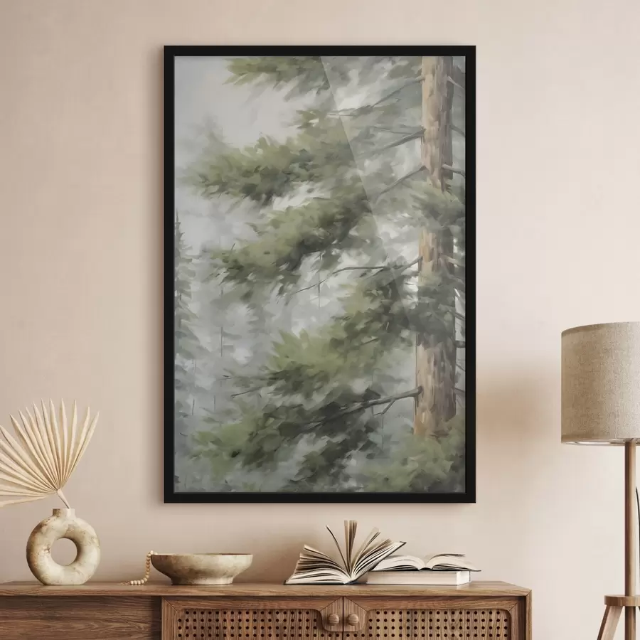 Papier peint Branches de pin, peinture imitant la nature f50662