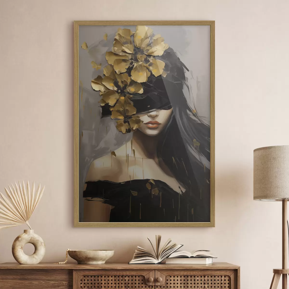 Poster Fille abstraite avec des fleurs dans les cheveux f50671
