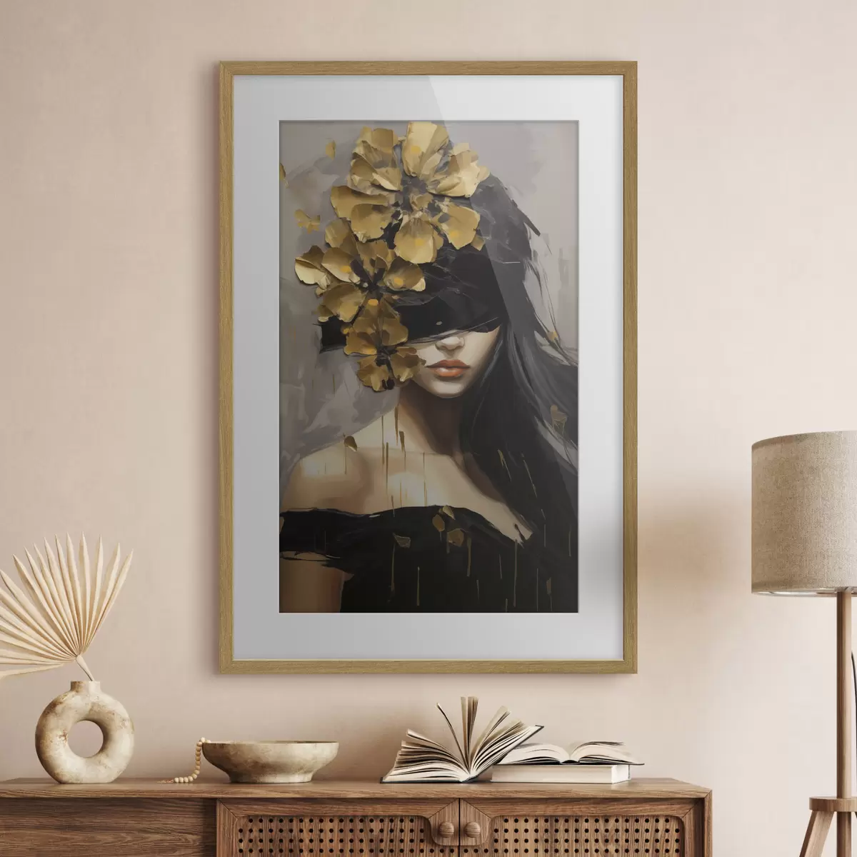 Poster Fille abstraite avec des fleurs dans les cheveux f50671
