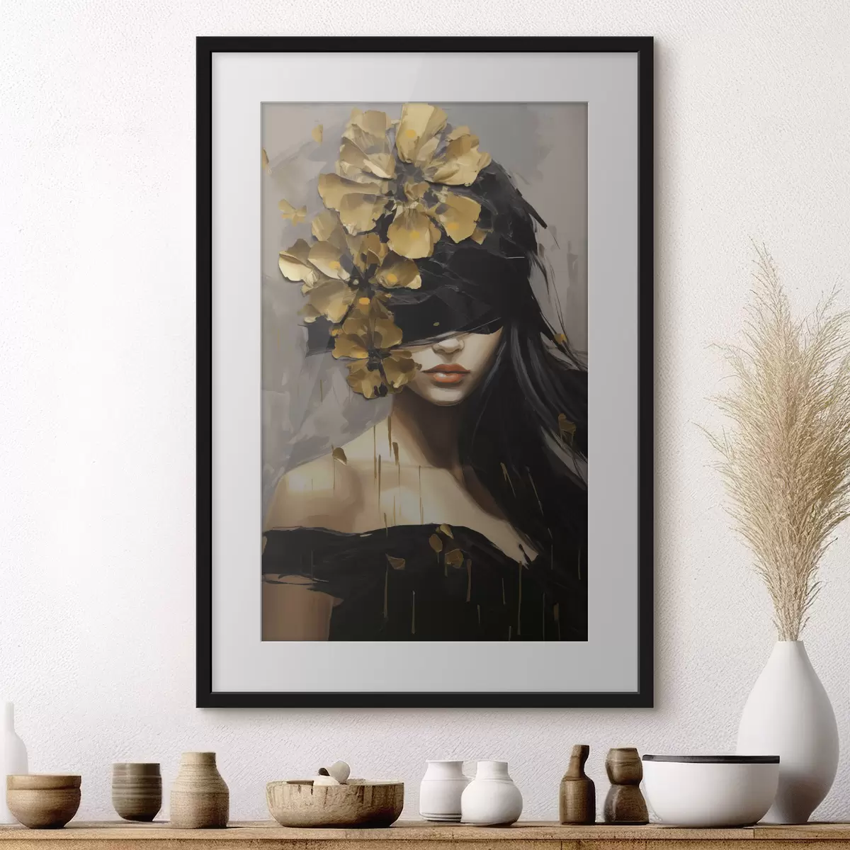 Poster Fille abstraite avec des fleurs dans les cheveux f50671