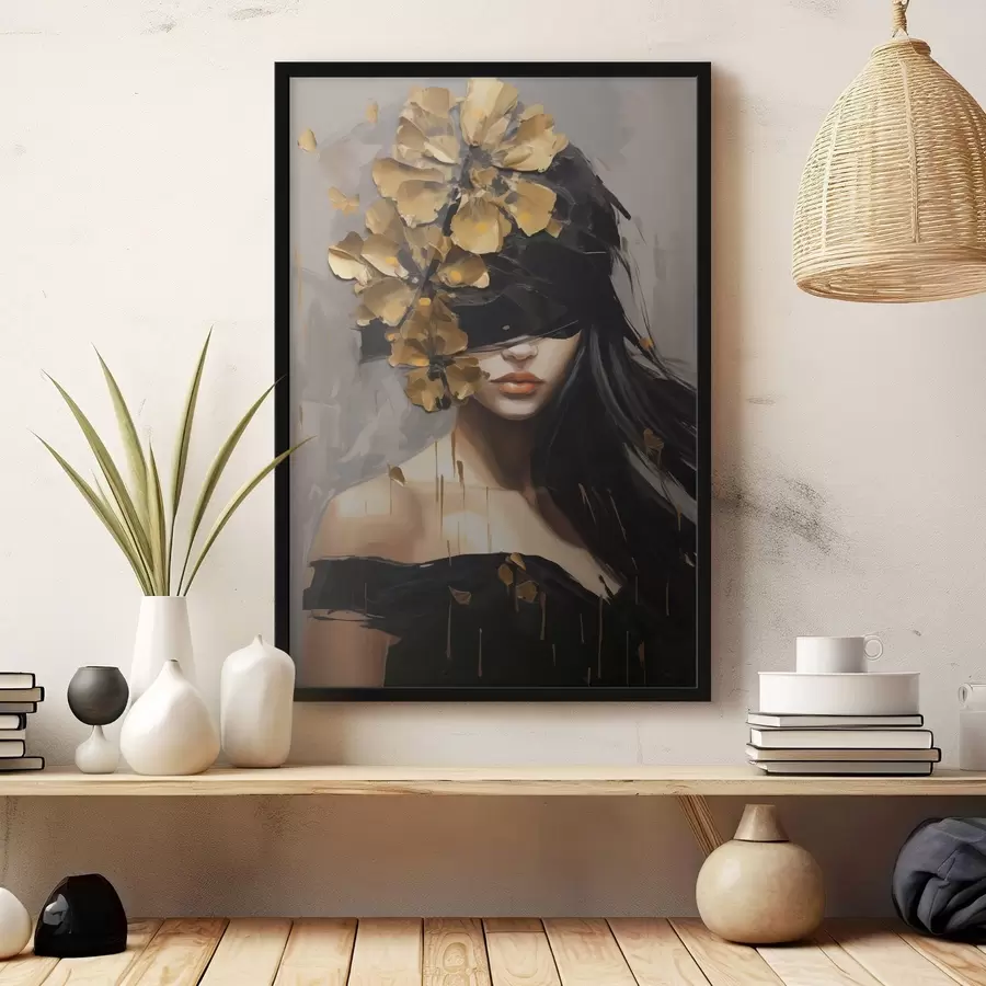 Papier peint Fille abstraite avec des fleurs dans les cheveux f50671