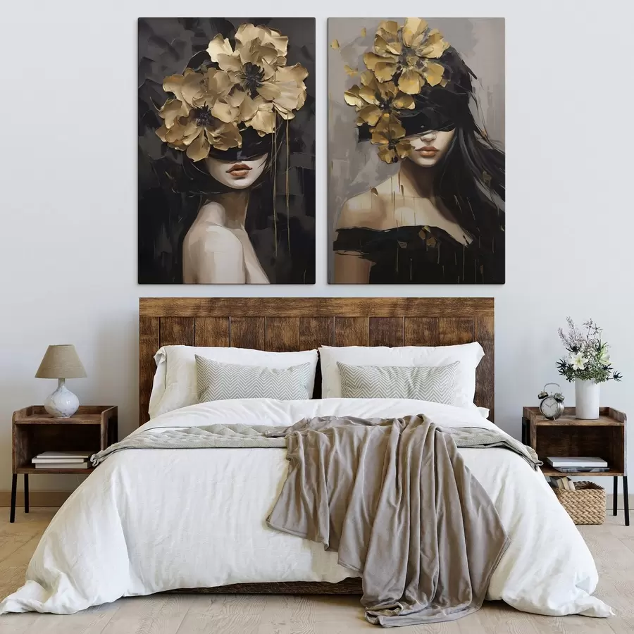 Papier peint Fille abstraite avec des fleurs dans les cheveux m30976