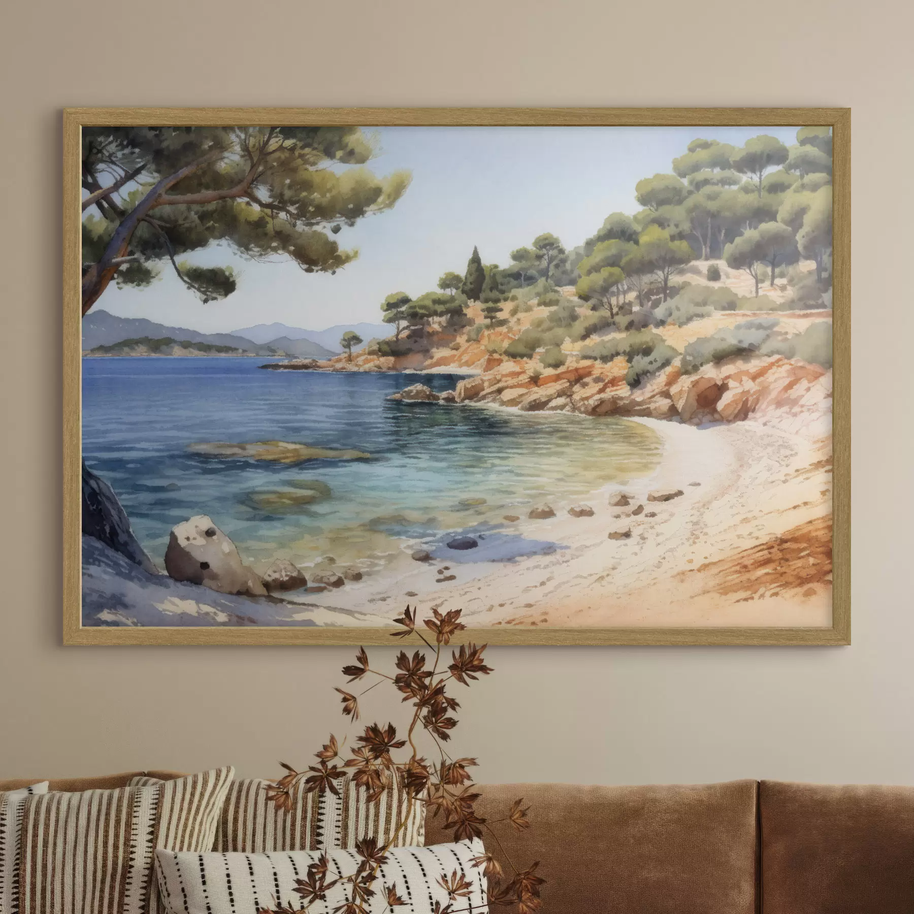 Papier peint Crique avec un rivage rocheux et des pins f50579